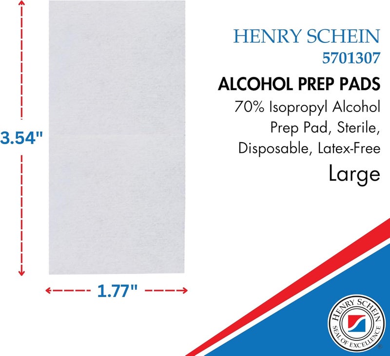Henry Schein Large Alcohol Prep Pads (200/Box) - 70% Isopropyl Alcohol Wipes, Individually Wrapped - 2 ply, Textured - Skin Prep Alcohols Swabs - Sterile Pads - Image 2